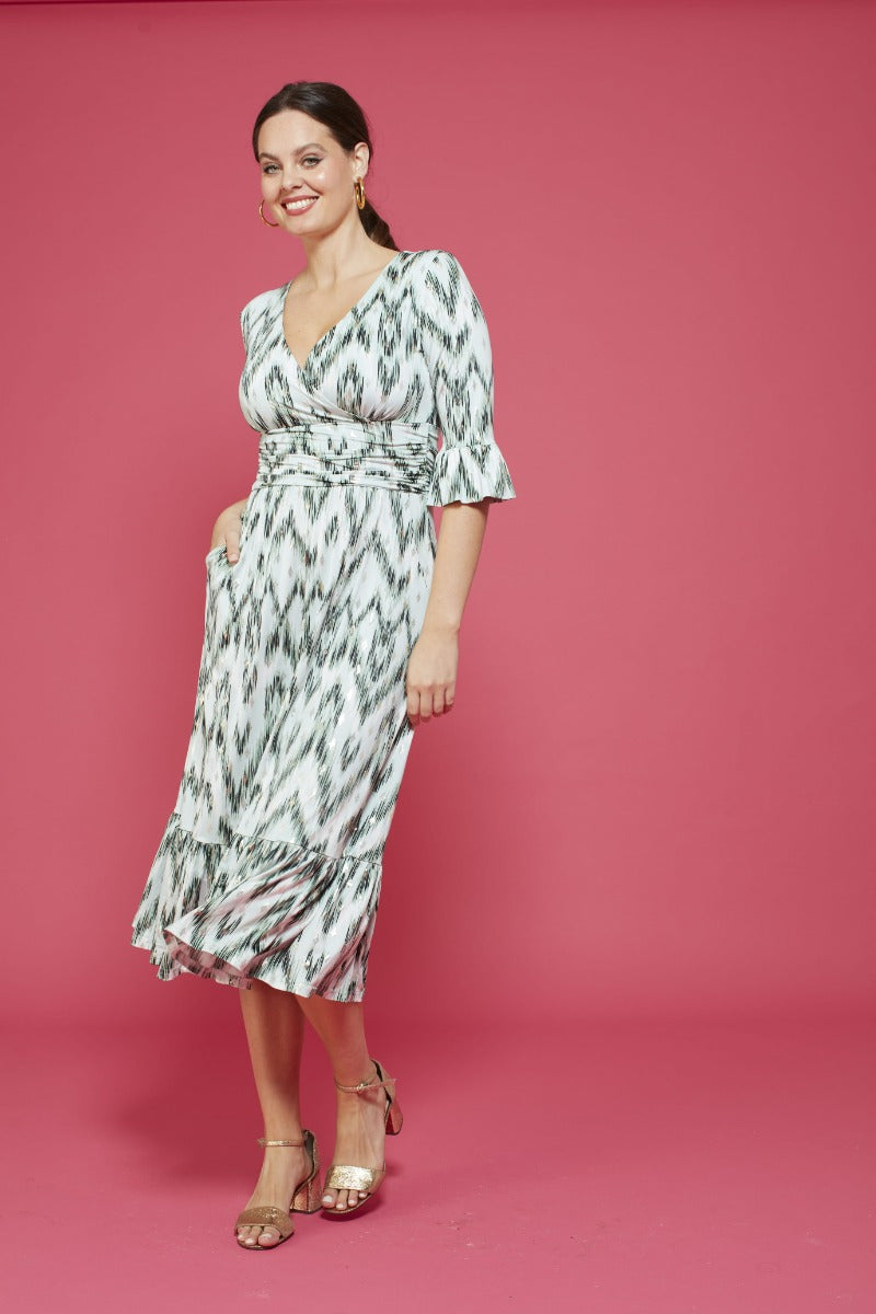 Leslie Midi Dress in Metallic Green