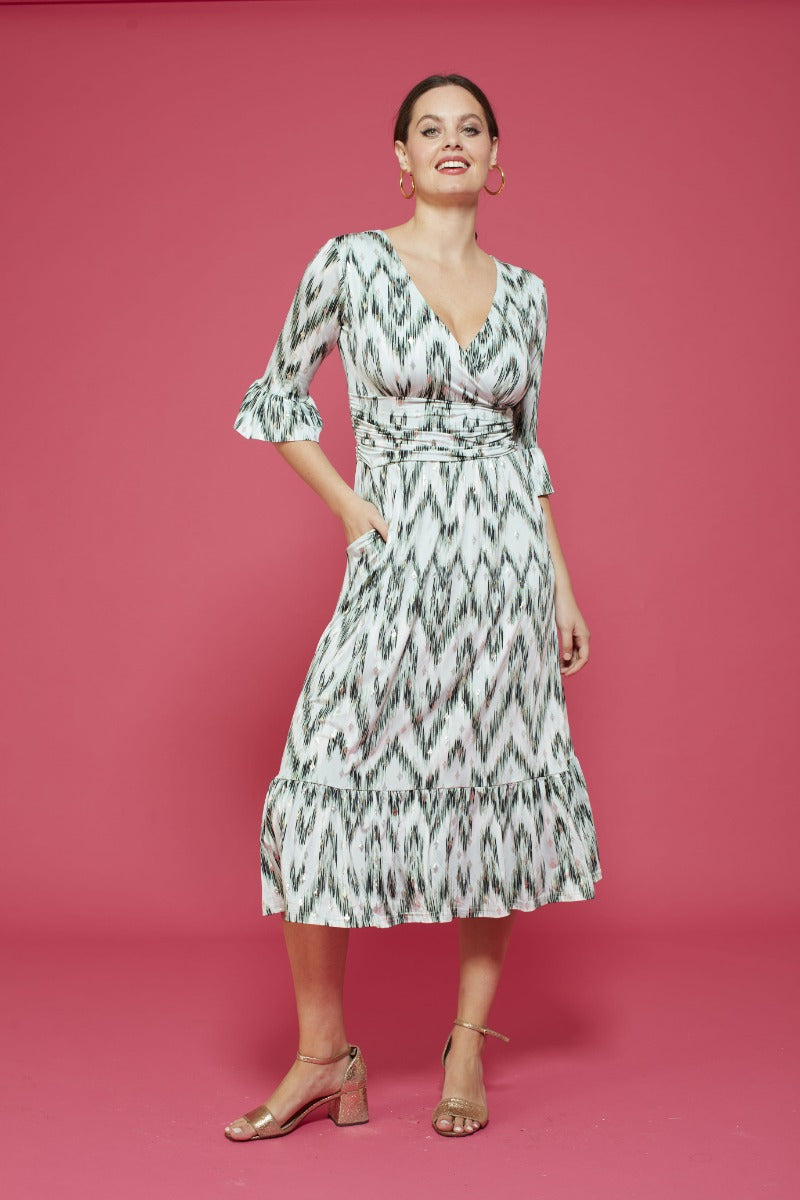 Leslie Midi Dress in Metallic Green