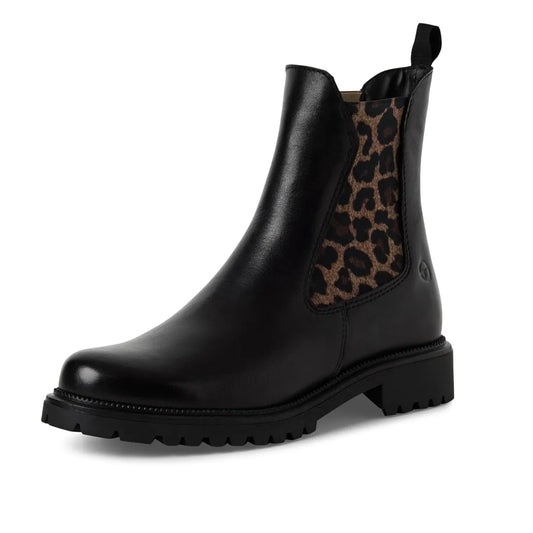 Tamaris Leather Chelsea Boot in Black Leopard