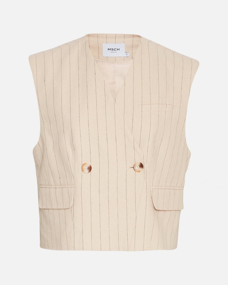 Jonalyn Striped Waistcoat in Oatmeal-Grey