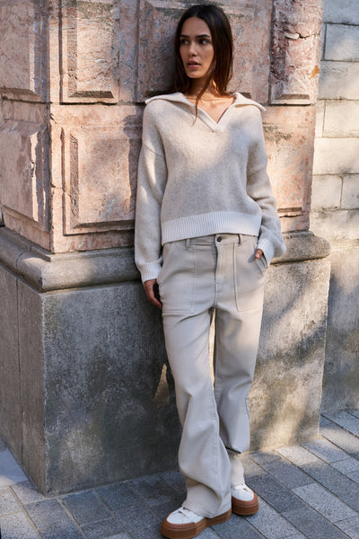 Yaya V-Neck Sweater in Heather Grey