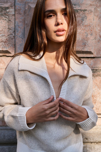 Yaya V-Neck Sweater in Heather Grey