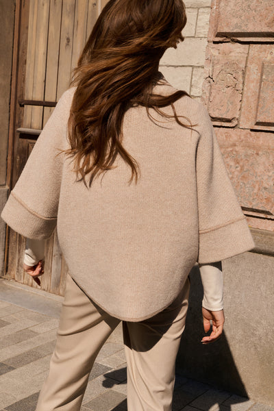 Yaya Oxford Knit Poncho in Tan