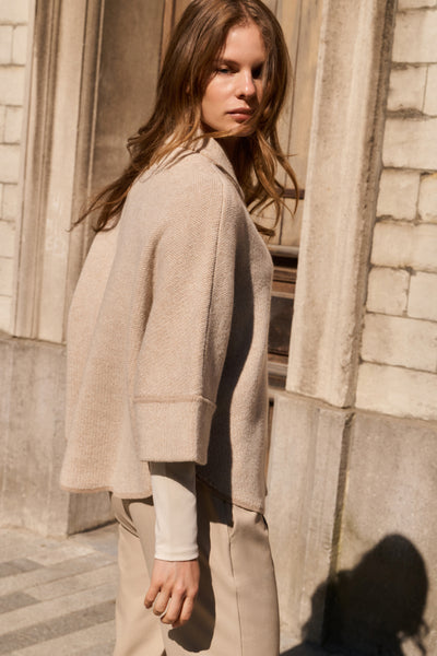 Yaya Oxford Knit Poncho in Tan