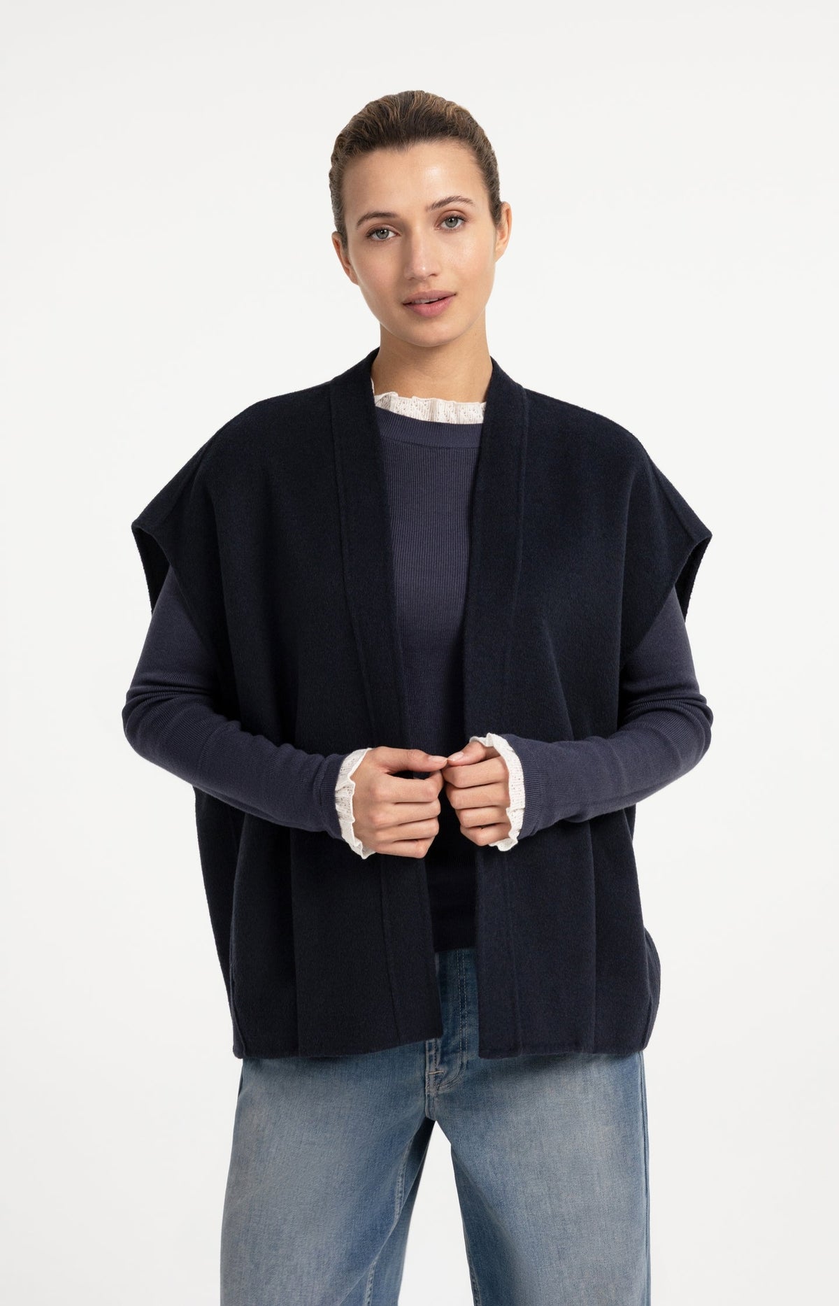 YAYA Oversized Wool Blend Gilet in Cat Black Melange