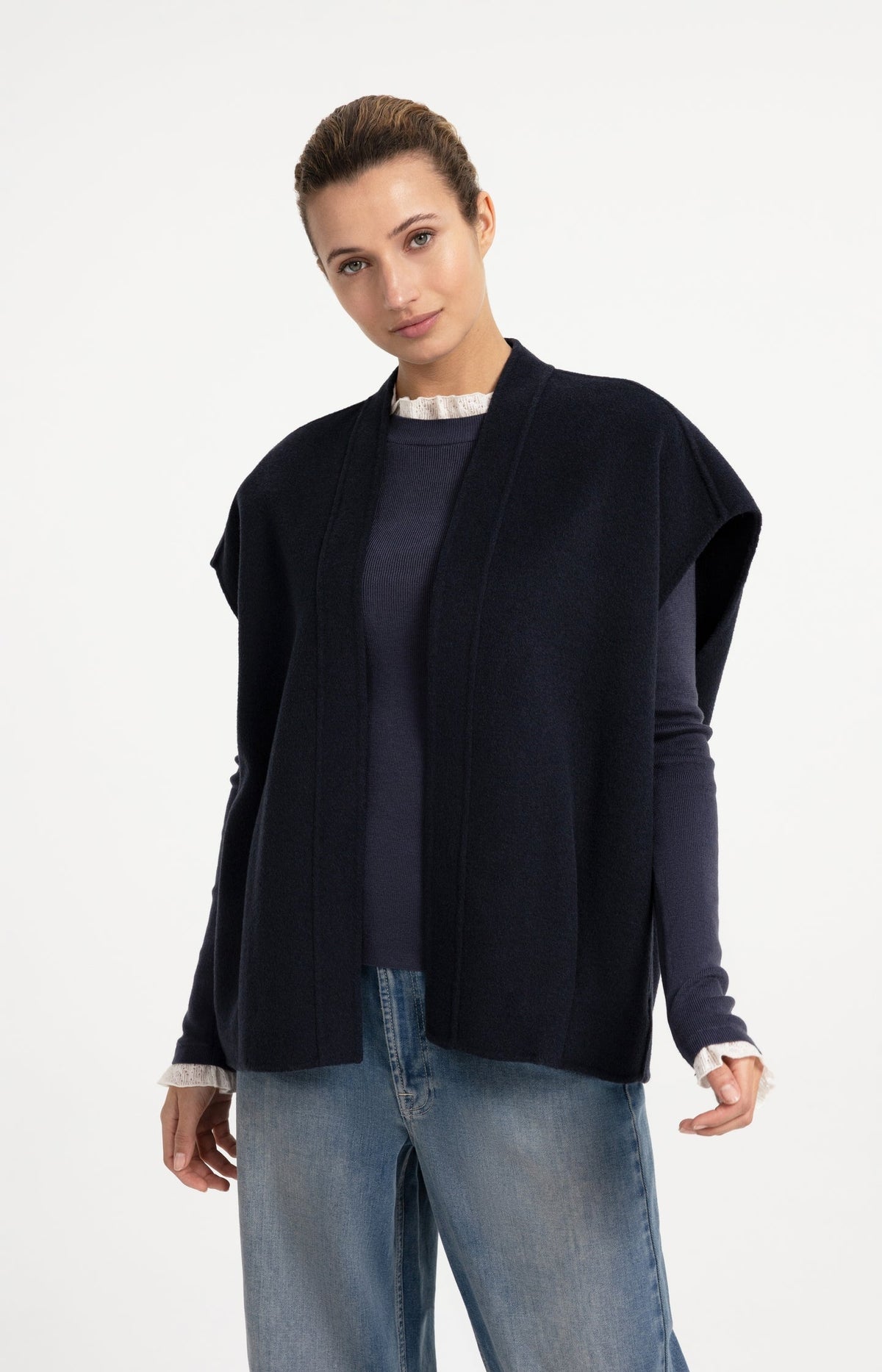 YAYA Oversized Wool Blend Gilet in Cat Black Melange