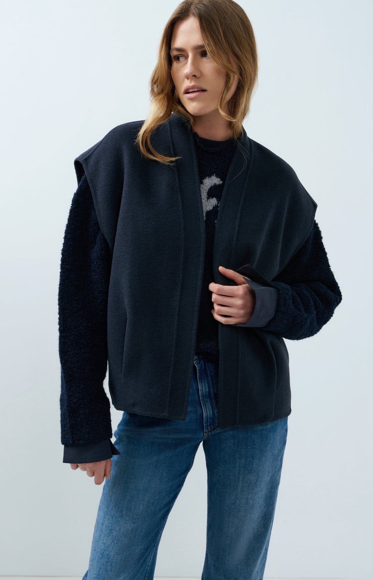 YAYA Oversized Wool Blend Gilet in Cat Black Melange
