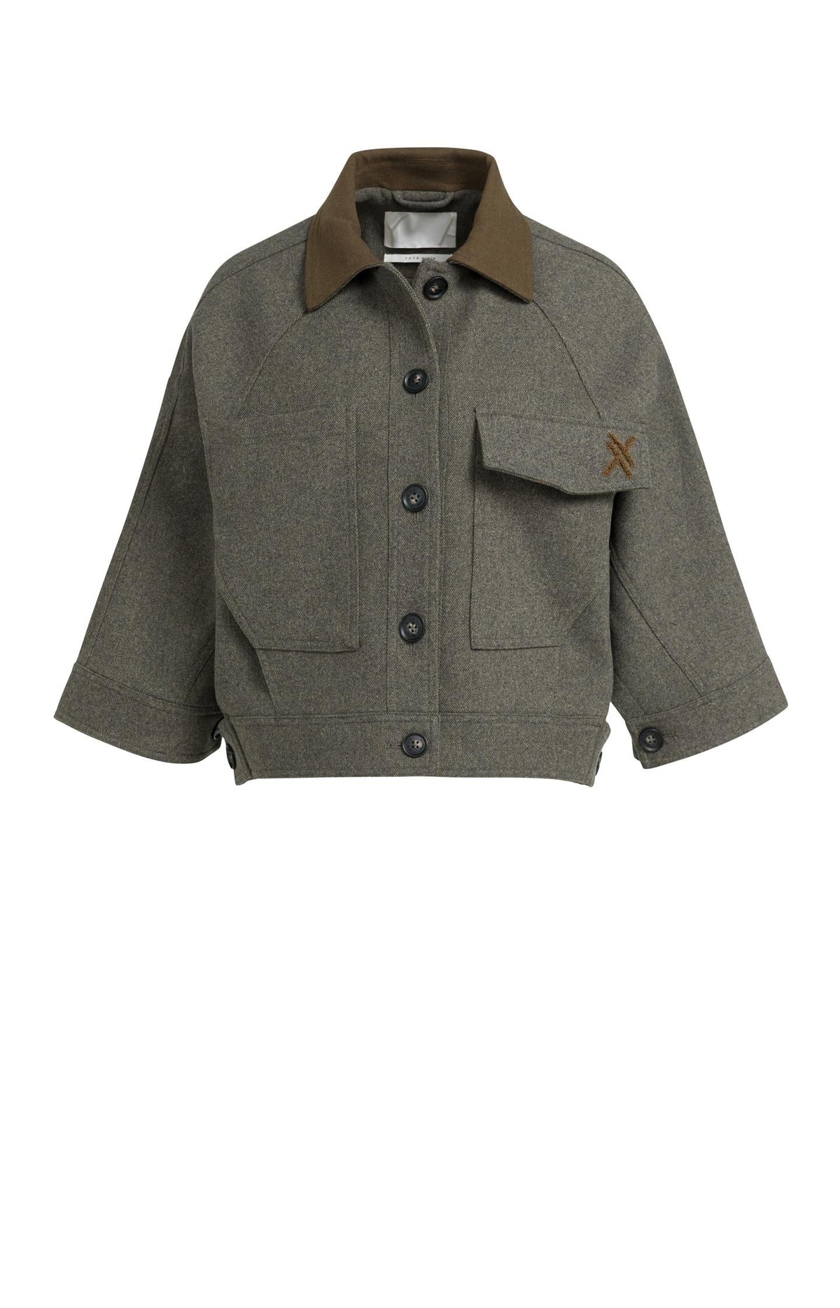 YAYA Oversized Wool Blend Jacket with Contrast Collar in Grey Melange