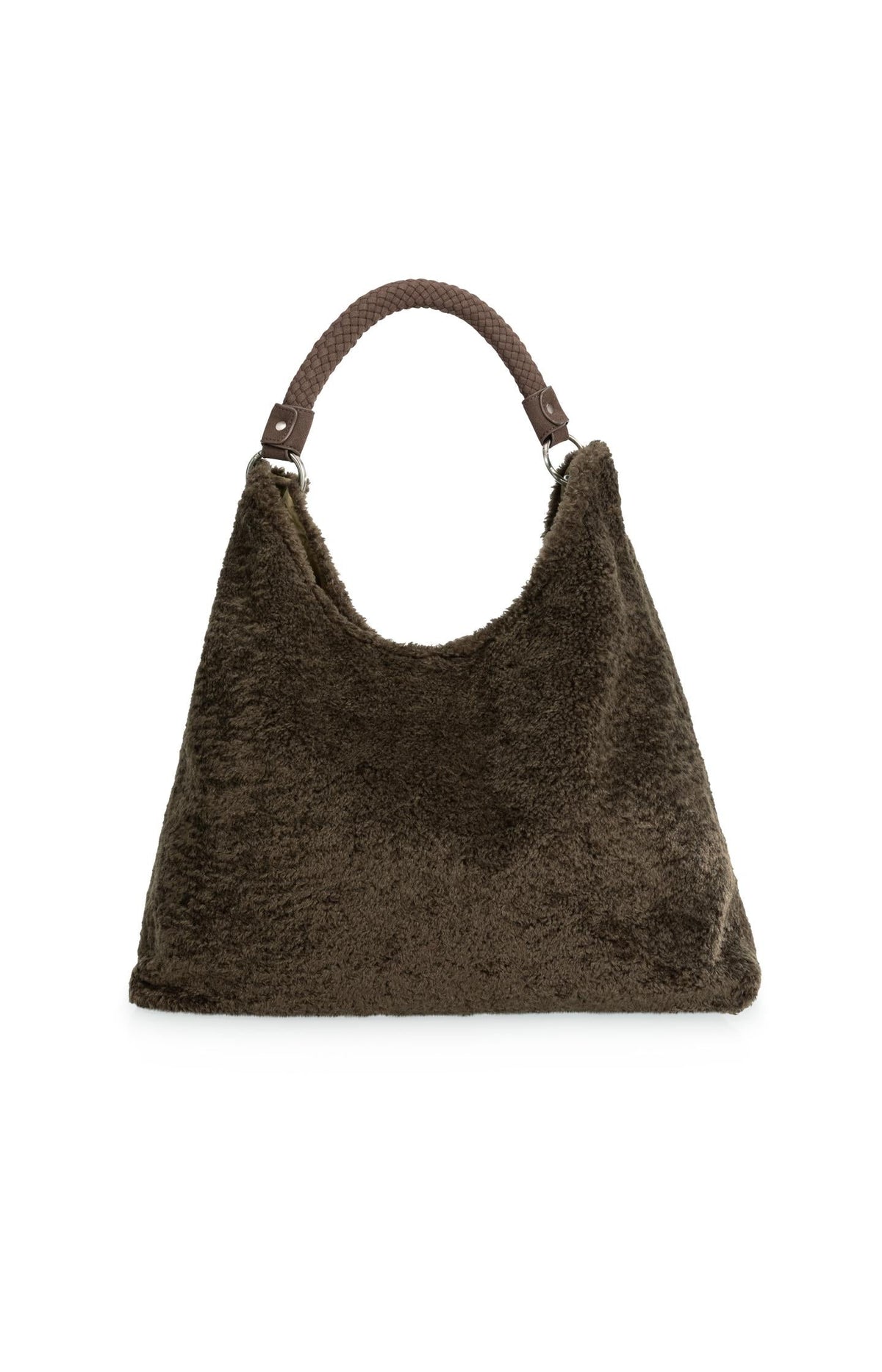 YAYA Reversible Faux Fur Shopper Bag in Slate Black Brown