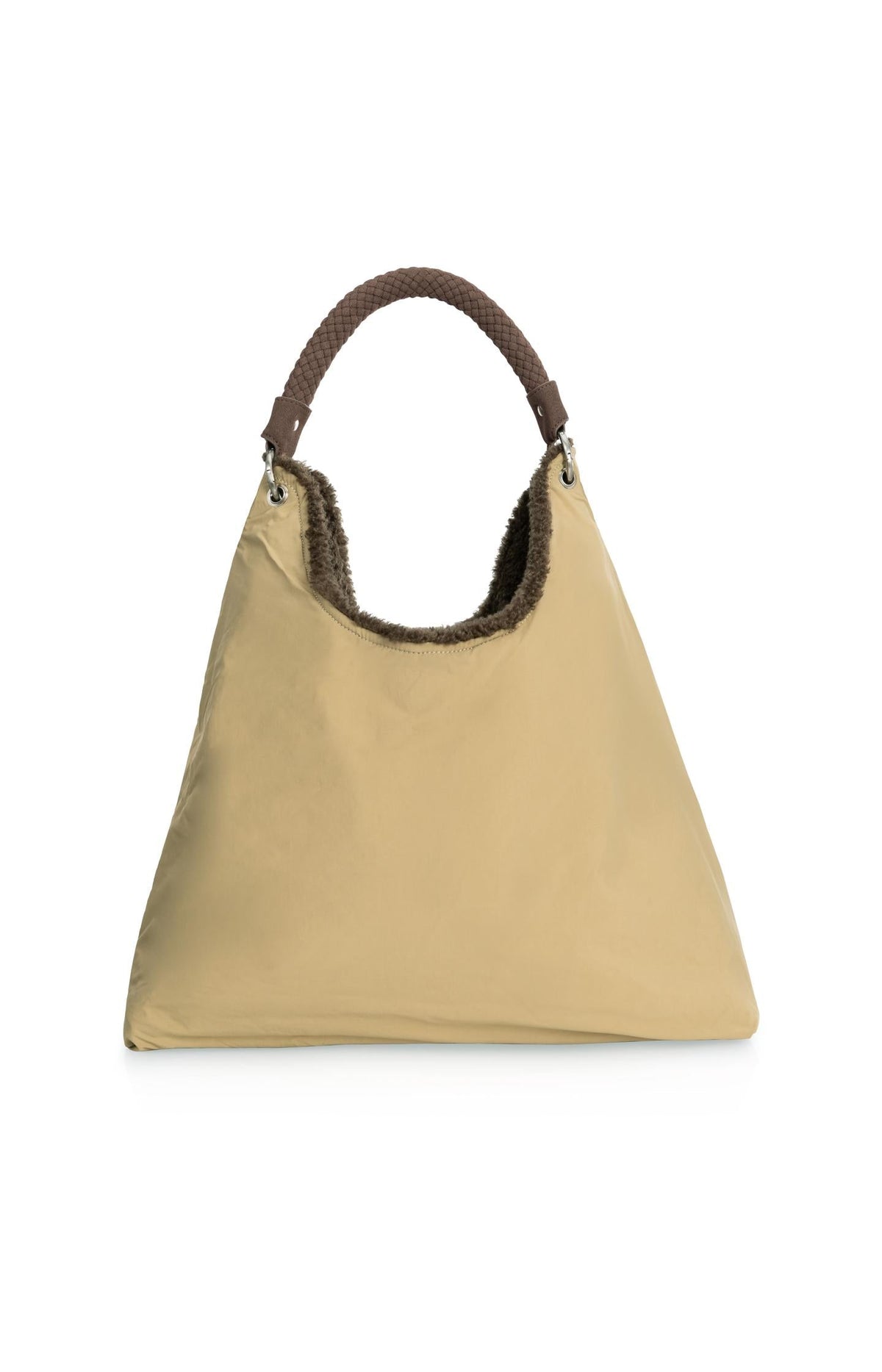 YAYA Reversible Faux Fur Shopper Bag in Slate Black Brown