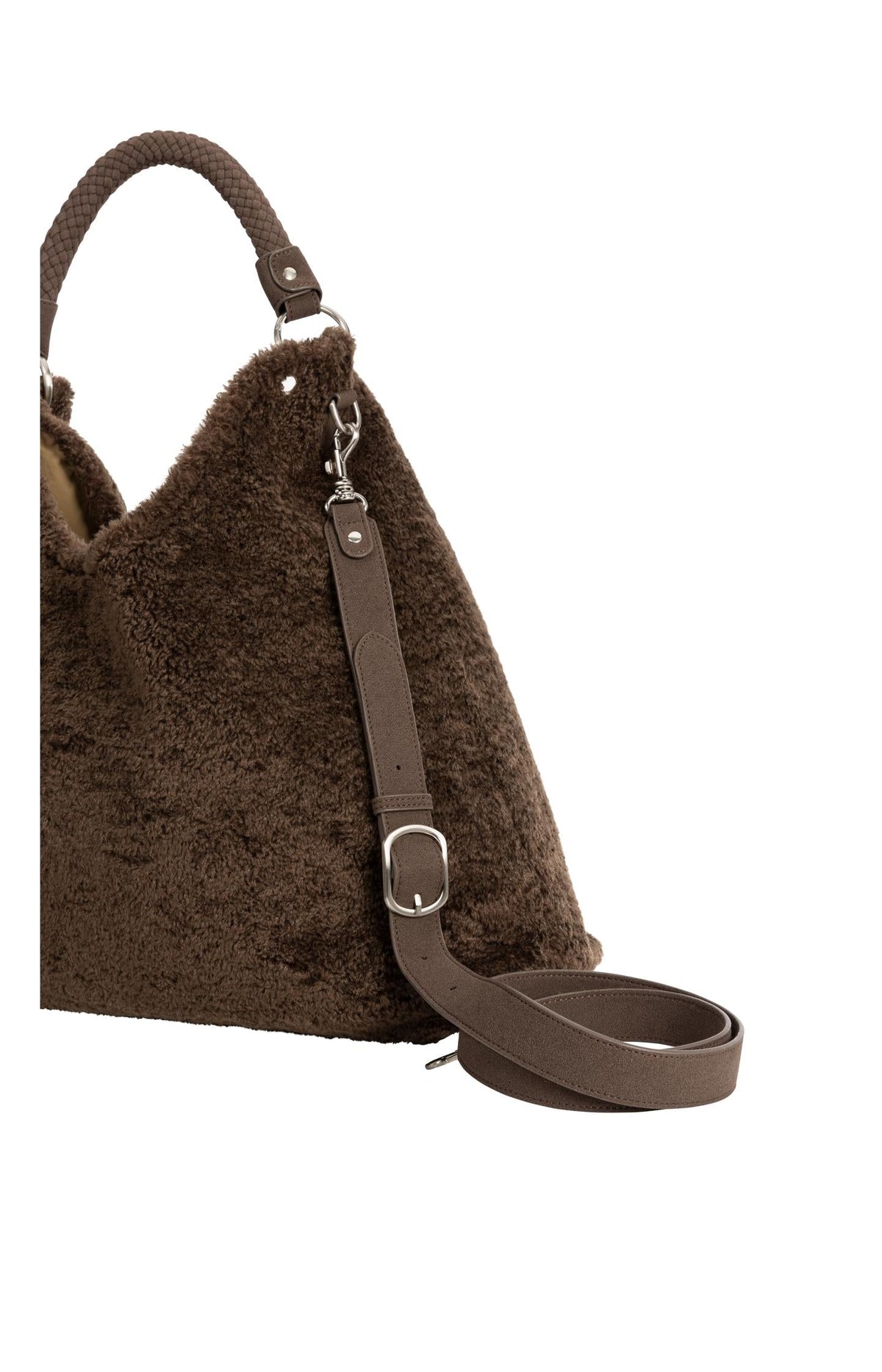 YAYA Reversible Faux Fur Shopper Bag in Slate Black Brown
