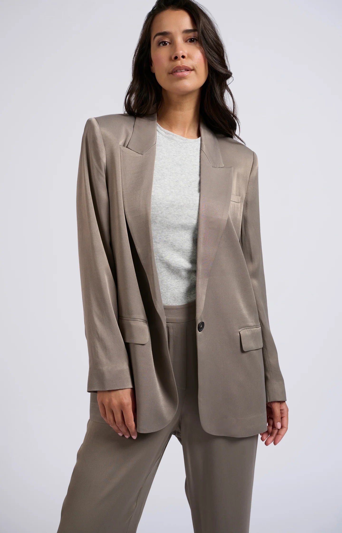 Satin Blazer with Flap Pockets