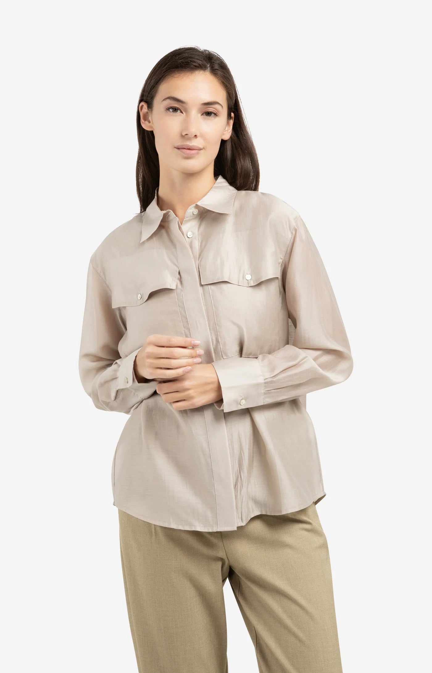 Yaya Sheer Pocket Blouse in Mist Green