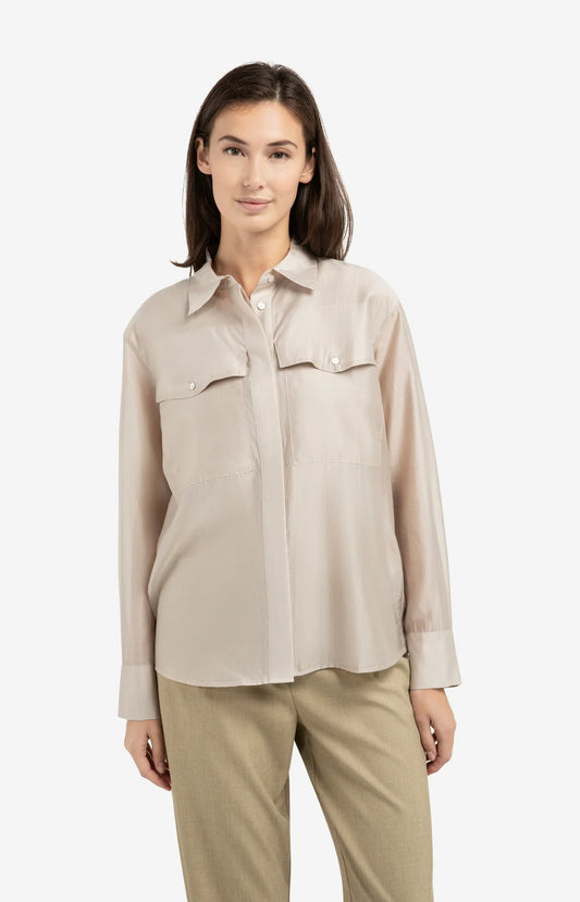 Yaya Sheer Pocket Blouse in Mist Green