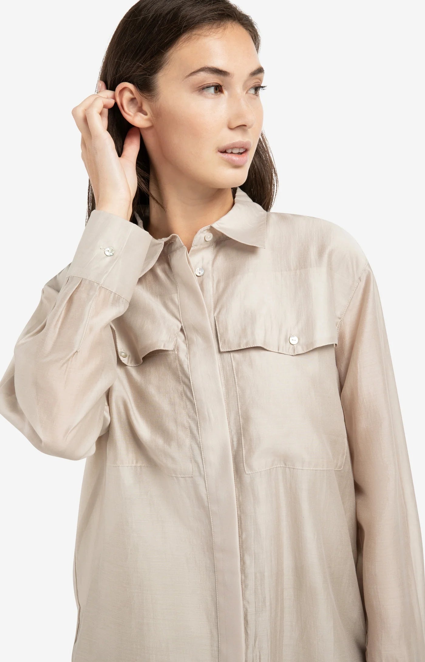 Yaya Sheer Pocket Blouse in Mist Green