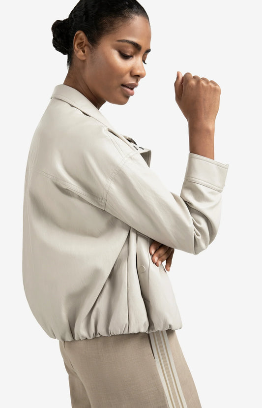 Yaya Short Faux Leather Jacket in Chalk White
