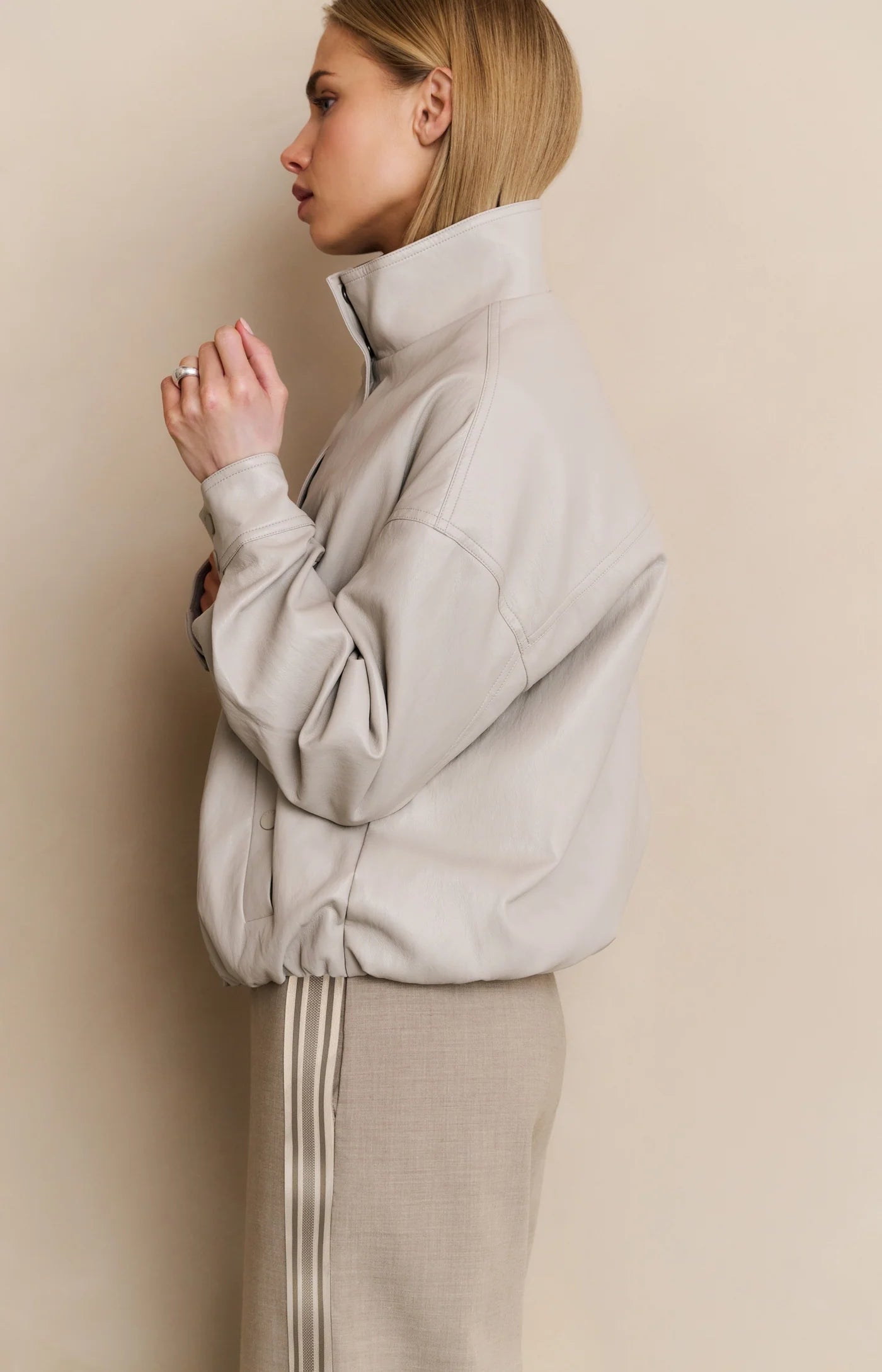 Yaya Short Faux Leather Jacket in Chalk White