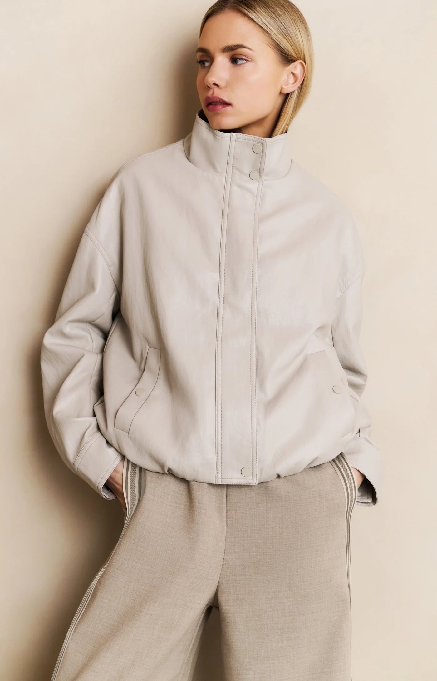 Yaya Short Faux Leather Jacket in Chalk White