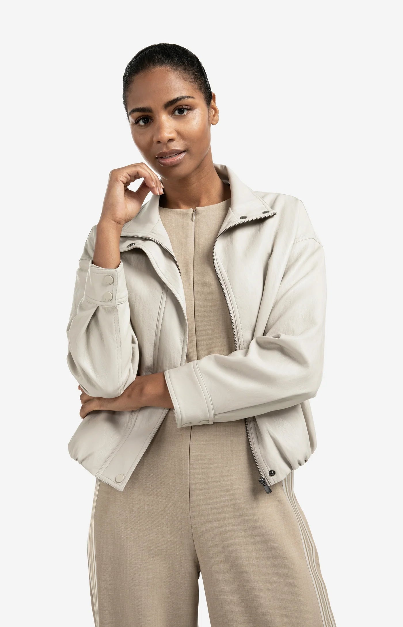 Yaya Short Faux Leather Jacket in Chalk White