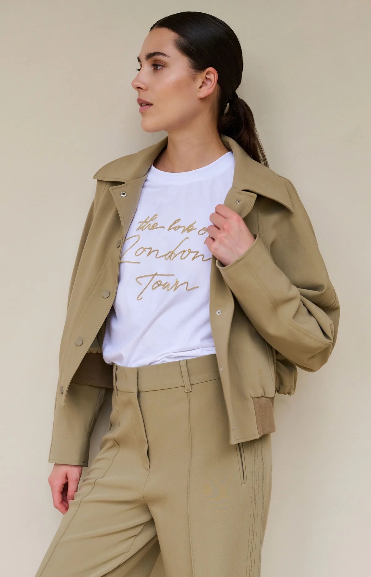 Yaya Short Oversized Jacket in Khaki Green