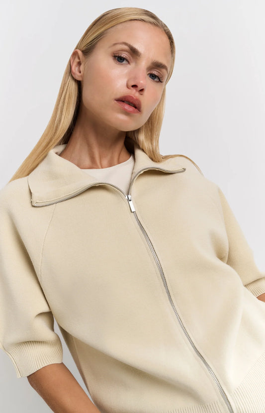 Yaya Short Sleeve Cardigan in Beige