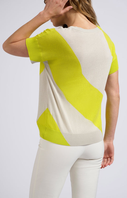 Short-sleeve Sweater with V-neck in Neon Yellow