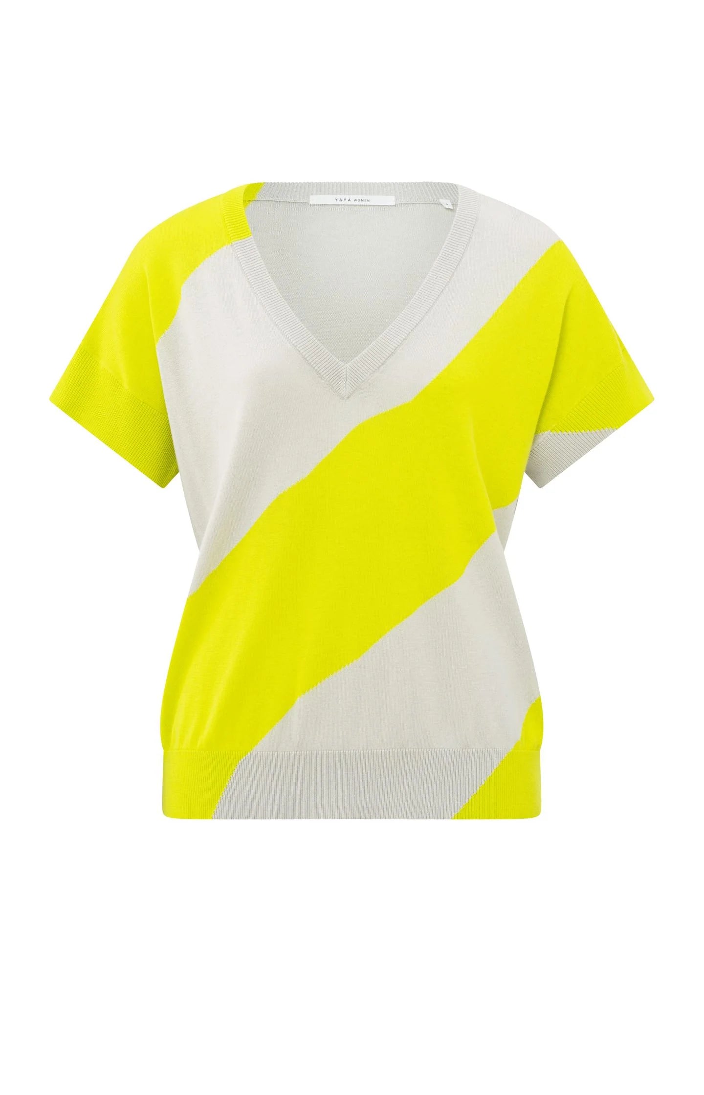 Short-sleeve Sweater with V-neck in Neon Yellow