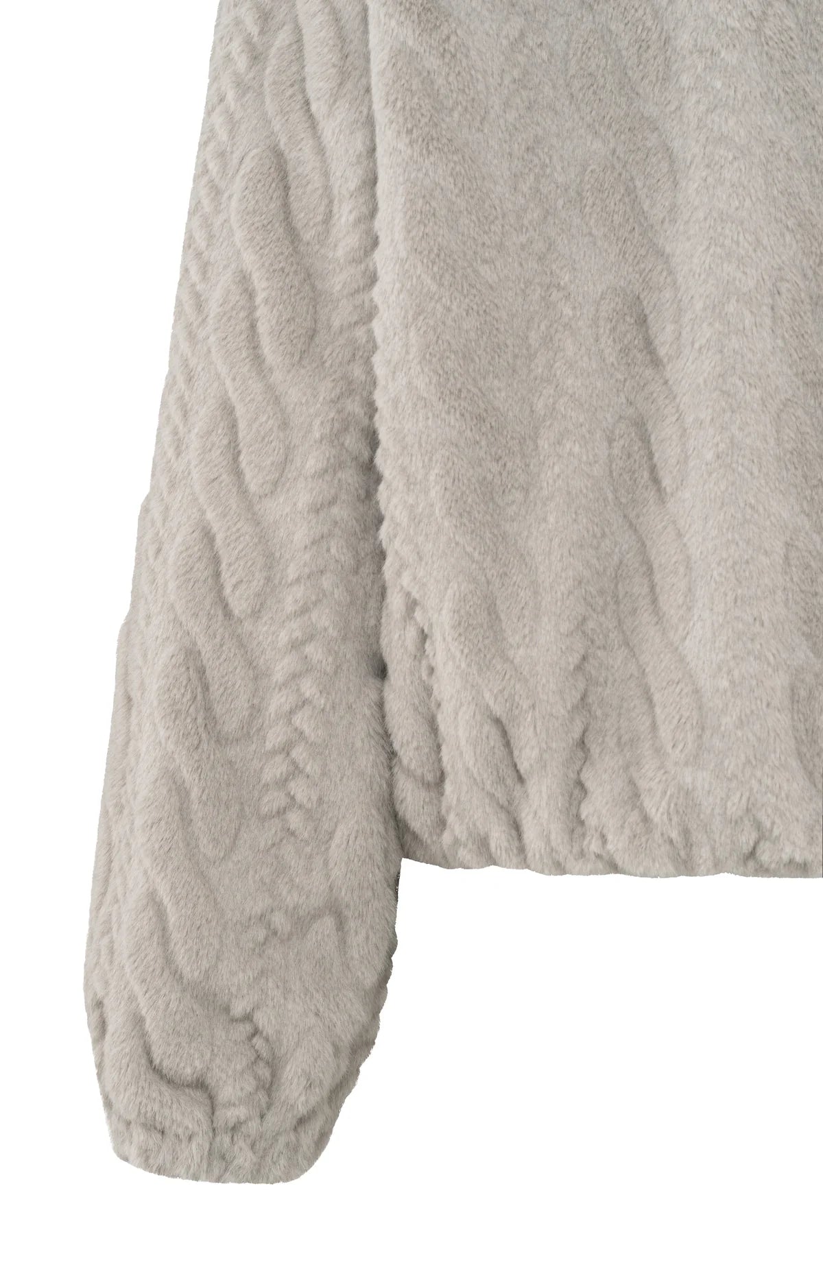 Cable Knit Cropped Faux Fur Coat in Grey