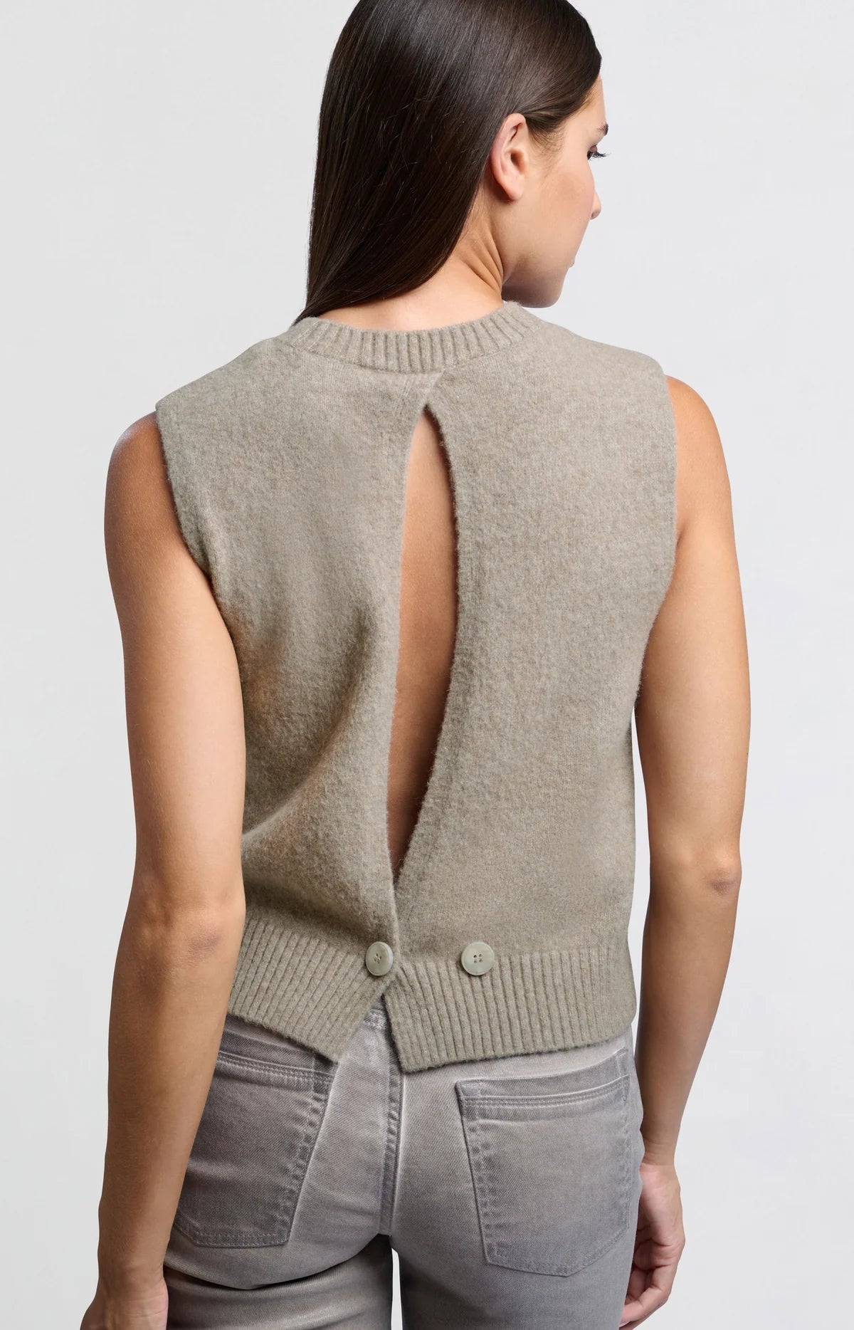 Open Back Sweater Vest in Dark Sand Melange