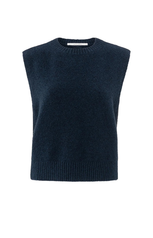 Open Back Sweater Vest in Outer Space Blue Melange