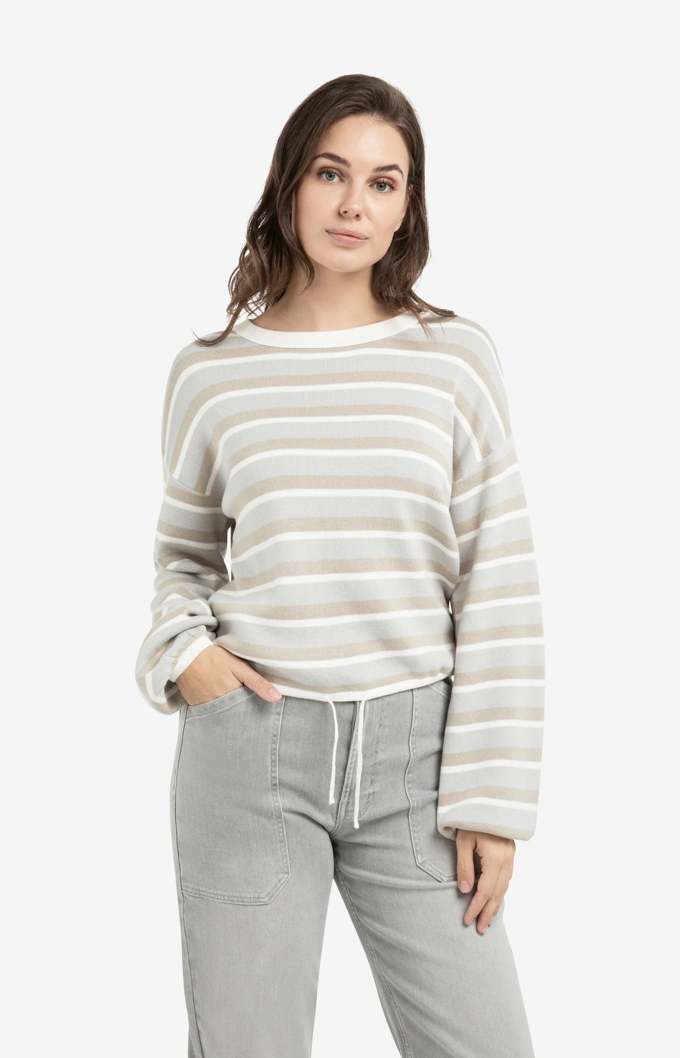 Yaya Striped Drawstring Sweater in Vapor Blue
