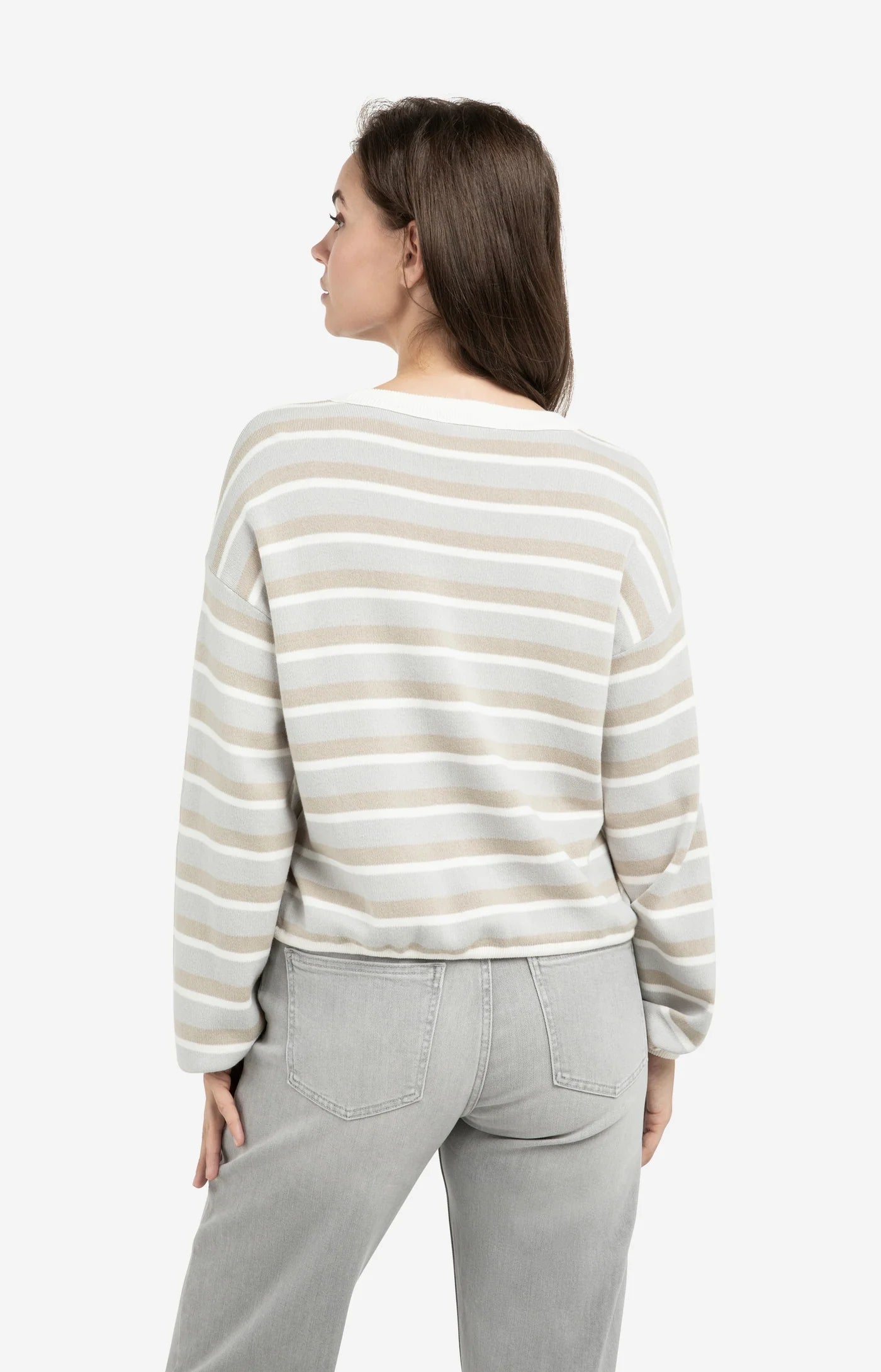 Yaya Striped Drawstring Sweater in Vapor Blue