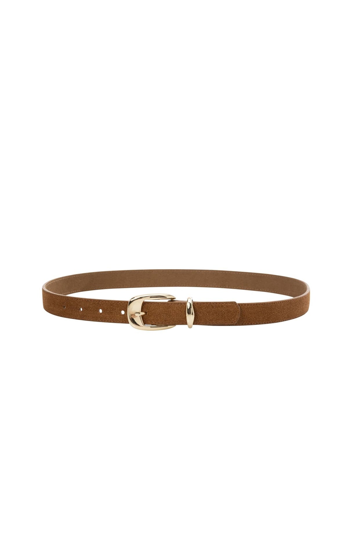 YAYA Suede Belt with Gold Tone Buckle in Bison Brown