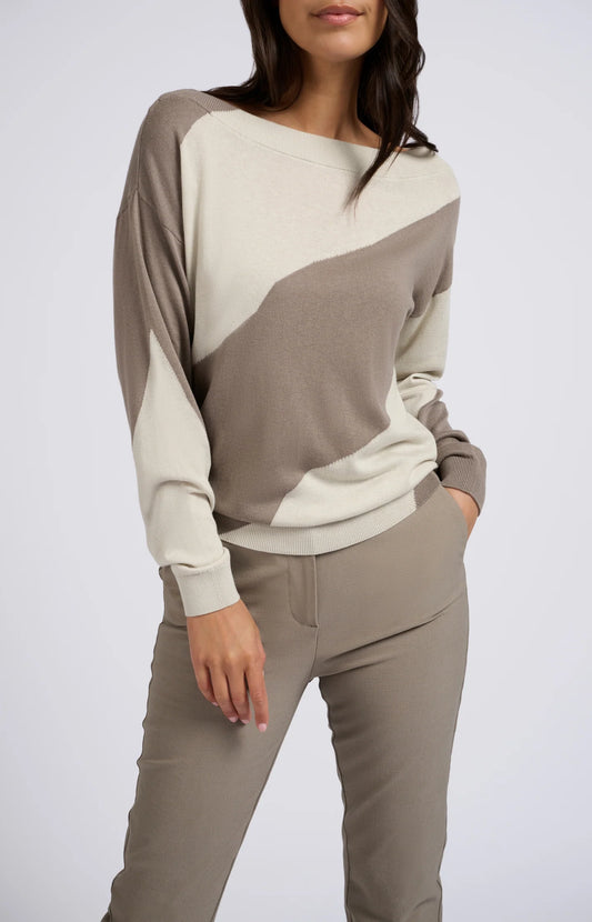 Sweater with Diagonal Wide Stripe in Clay