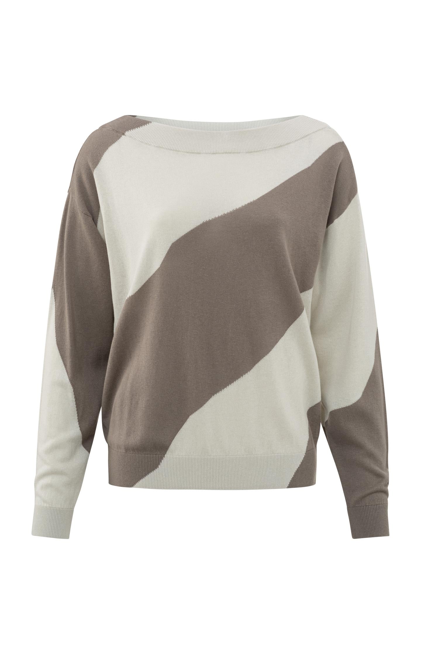 Sweater with Diagonal Wide Stripe in Clay