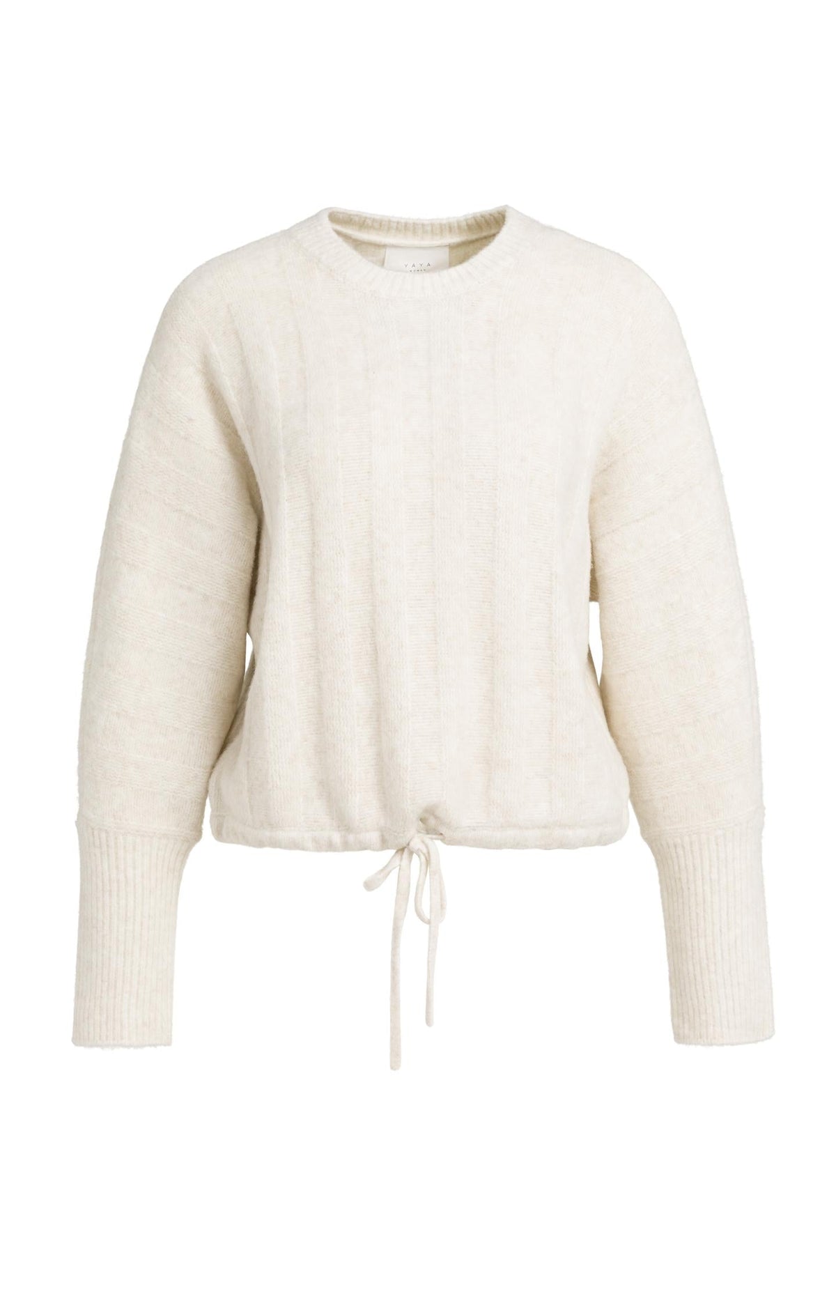 YAYA Batwing Sleeve Jumper with Drawcord Hem in Off White Melange