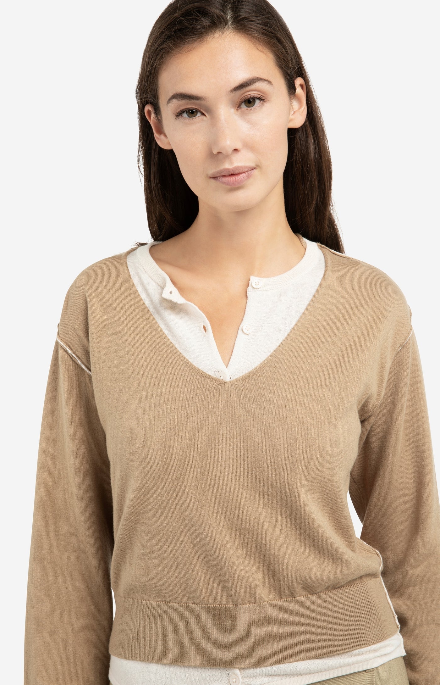Yaya Layered Sweater in Khaki