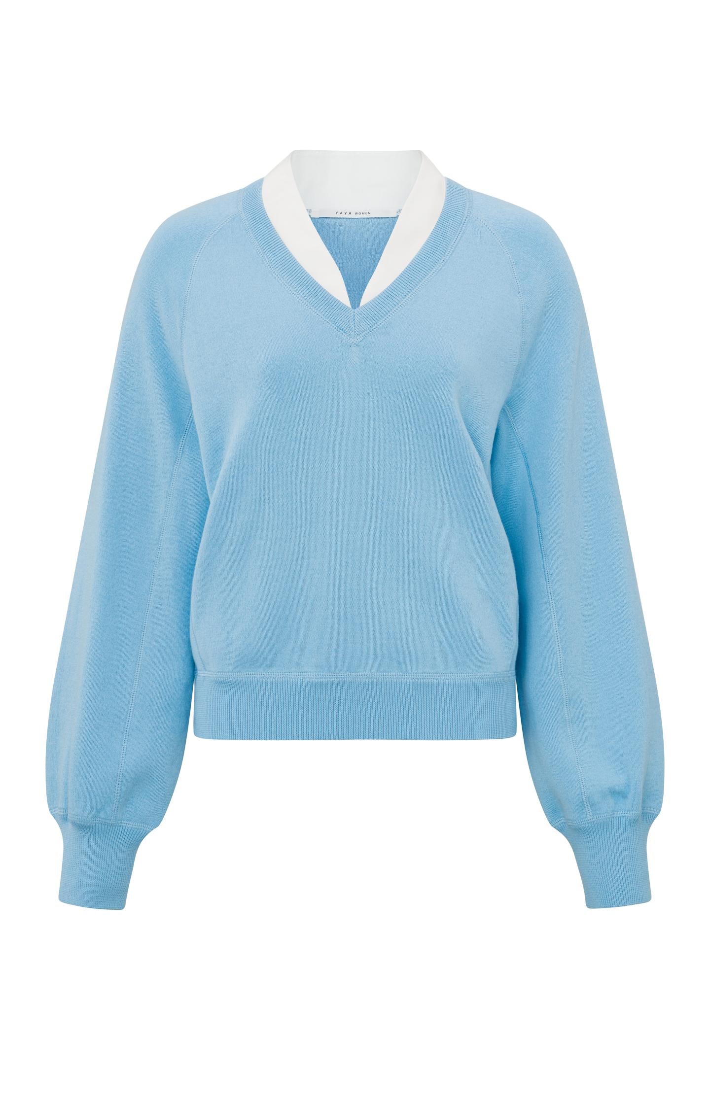 Sweater with Faux Shirt Detail in Blue