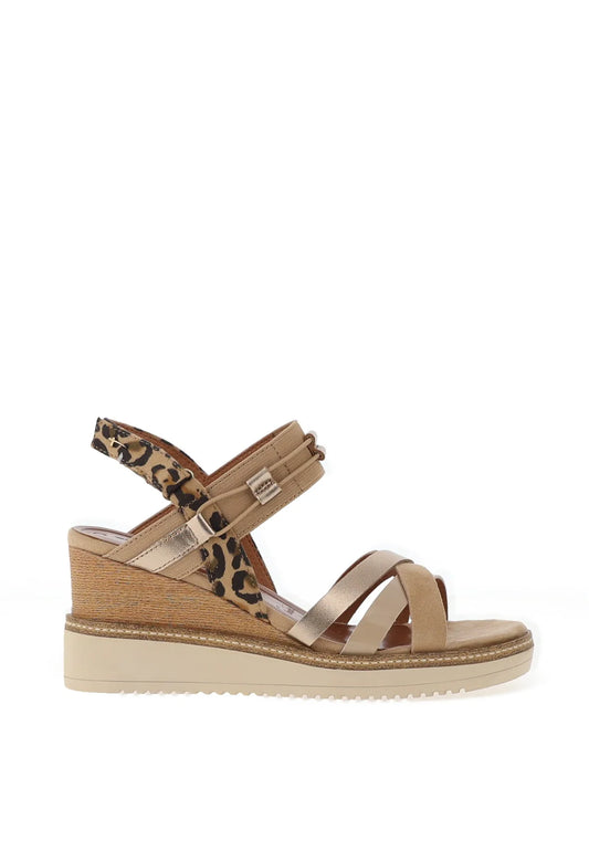 Tamaris Leather Multi Strap Wedges in Leopard