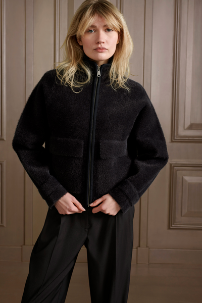 Fluffy Front Zip Jacket in Anthracite