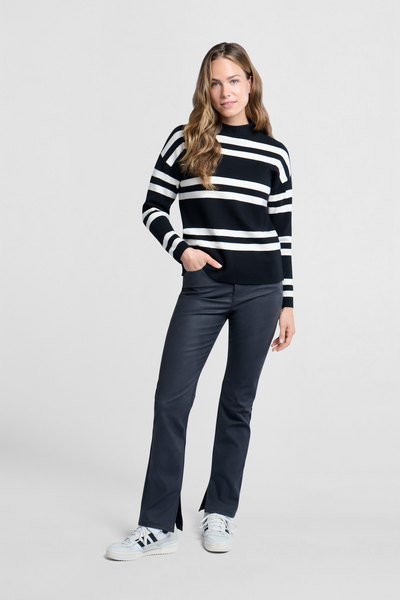 Turtle Neck Stripe Sweater in Black