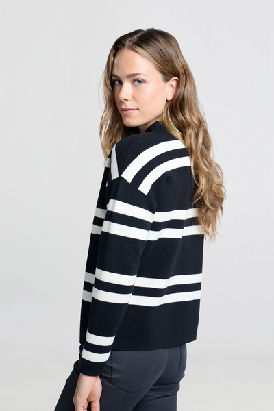 Turtle Neck Stripe Sweater in Black