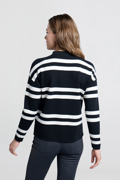 Turtle Neck Stripe Sweater in Black