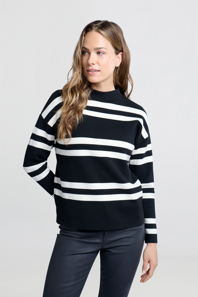 Turtle Neck Stripe Sweater in Black