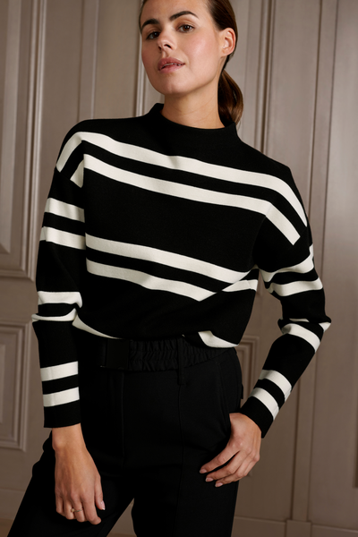 Turtle Neck Stripe Sweater in Black