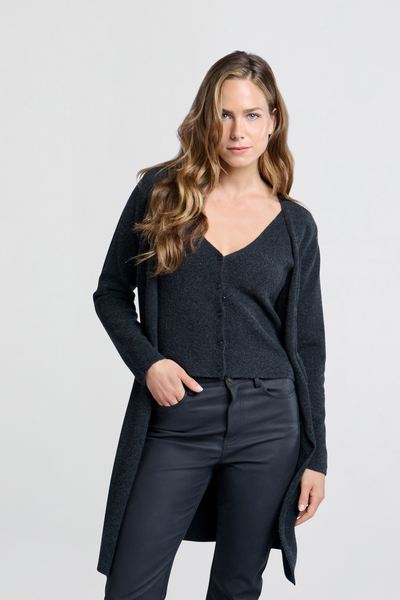 Longline Cardigan and Vest Set in Antracite