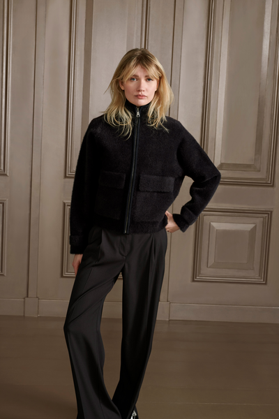 Fluffy Front Zip Jacket in Anthracite