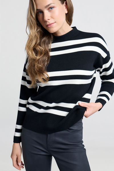 Turtle Neck Stripe Sweater in Black