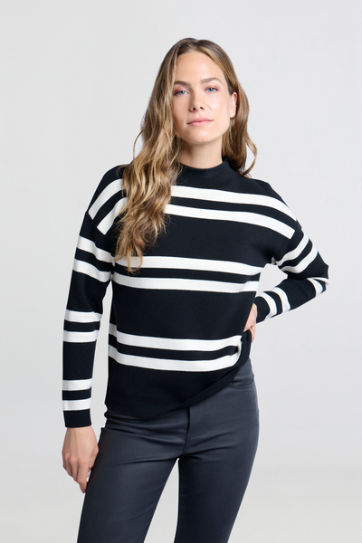 Turtle Neck Stripe Sweater in Black