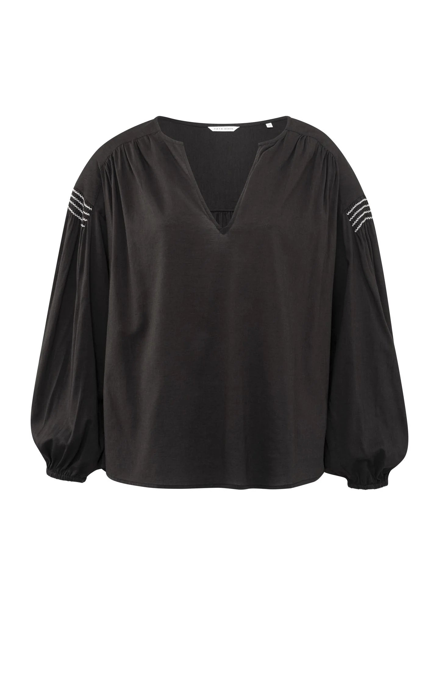 V-Neck Woven Top in Liquorice Black